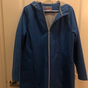 Blue Hooded Knee-Length RainCoat - XL